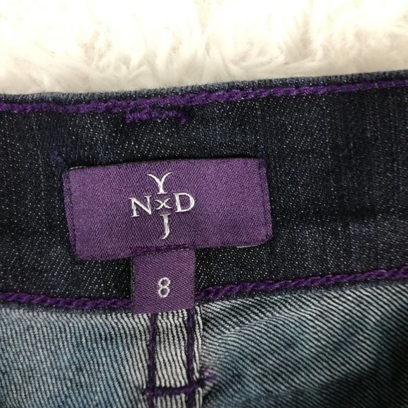 NYDJ Womens Jeans Crop Blue Denim Indigo Dark Wash Jeweled Stretch‎ Cuffed 8 - Picture 10 of 13